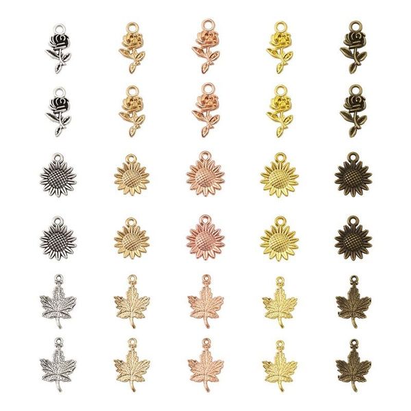 charms 150pcs/box alloy pendants charm sunflower rose flower tibetan style for jewelry making diy bracelet necklace, Bronze;silver